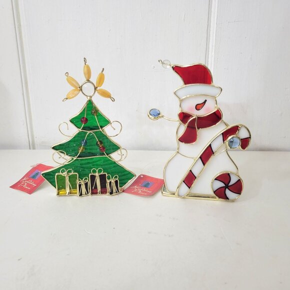Stained Glass Tealight Holders Snowman and Christmas Tree NWT - Picture 5 of 6